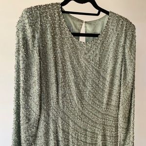Jack Bryan Light Blue Green Beaded Cocktail Dress Size 10